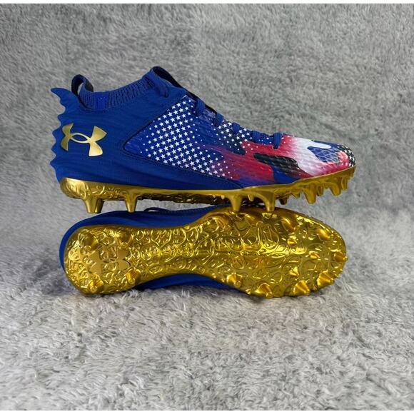 Under Armour Spotlight Lux MC 2.0 Football Cleats Men's 8 Blue Gold Red - Picture 3 of 7